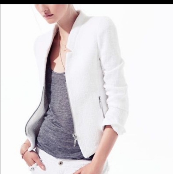 ZARA TRAFALUC TWEED WHITE ZIPPER BLAZER - Picture 2 of 16
